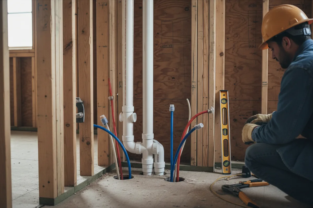 Drain and supply rough-in during Sump Pump Repair in Philpot